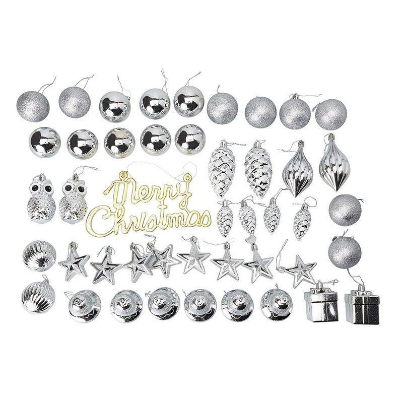 Christmas Tree Ornament Set, Silver Shatterproof Hanging Decorations (10 Designs, 45 Pack)