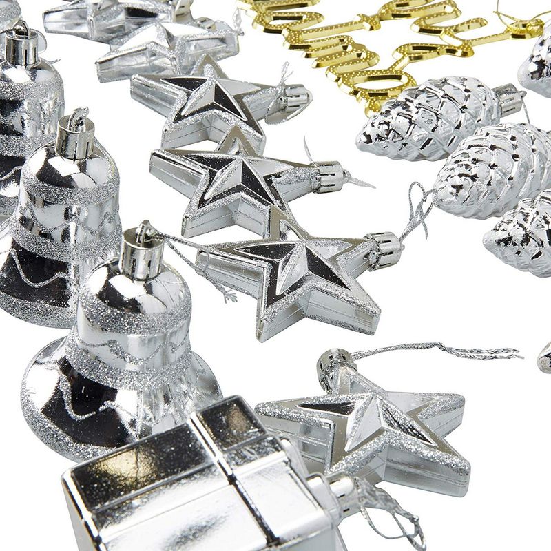 Christmas Tree Ornament Set, Silver Shatterproof Hanging Decorations (10 Designs, 45 Pack)