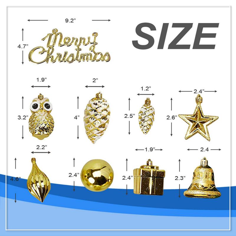 Christmas Tree Ornament Set, Gold Shatterproof Hanging Decorations (10 Designs, 45 Pack)