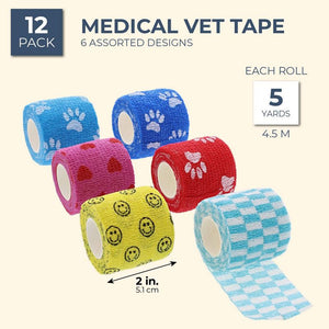 Juvale Self Adherent Wrap - 12 Pack of Cohesive Bandage Medical Vet Tape for First Aid, Sports, Wrist, Ankle in 6 Colors with 2 Rolls Each, 2 Inches x 5 Yards