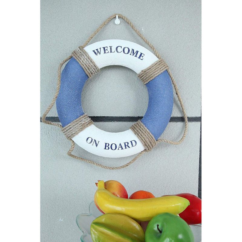 Juvale Life Ring Welcome on Board - Life Ring Swim Tube Decoration DecorLife Ring Greeting Blue White Nautical - 12.5 Inches