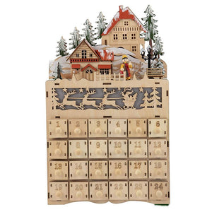 Wooden Advent Calendar, Light Up Christmas Village (8.7 x 14.1 x 3.2 in)