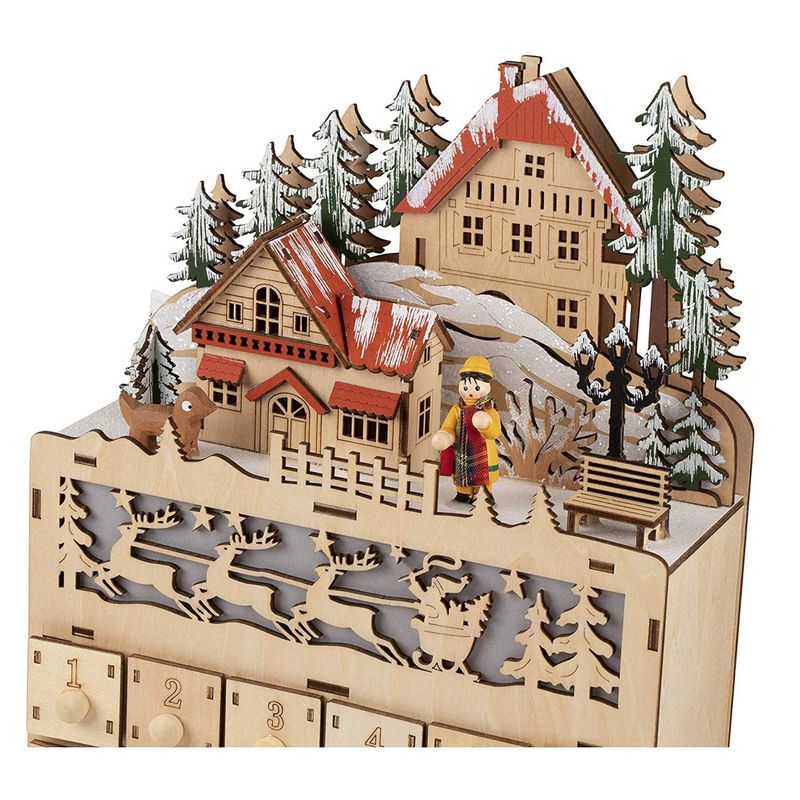Wooden Advent Calendar, Light Up Christmas Village (8.7 x 14.1 x 3.2 in)