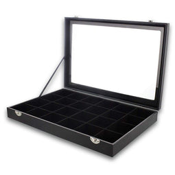 Jewelry Display Case with Velvet Tray (Black, 14 x 9.5 x 2 Inches)