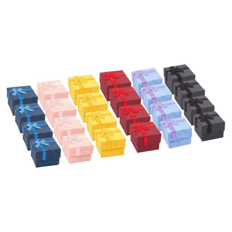 24-Piece Gift Box Set - Cube Ring Jewelry Box for Anniversaries, Weddings, Birthdays, Assorted Colors - 1.6 x 1.6 x 1.2 Inches