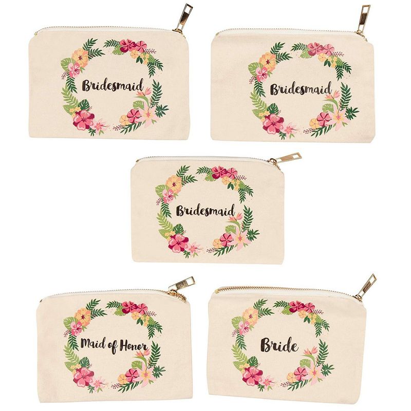 Juvale Set of 5 Floral Bridesmaid Makeup Bag Gifts for Wedding Day, Bridal  Shower, Bachelorette Party Favors (7 x 4 Inches)