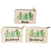 Bridal Shower Makeup Bag - 5-Pack Canvas Cosmetic Pouches for Wedding Favors, Bachelorette Party Gifts, Bride Tribe Accessories, Cactus Design, 7.2 x 4.7 Inches