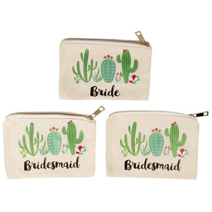 Bridal Shower Makeup Bag - 5-Pack Canvas Cosmetic Pouches for Wedding Favors, Bachelorette Party Gifts, Bride Tribe Accessories, Cactus Design, 7.2 x 4.7 Inches