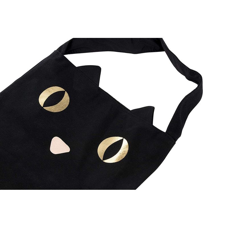Juvale Black Cat Trick or Treat Halloween Tote Bag with Gold Foil Eyes (Cotton Canvas)