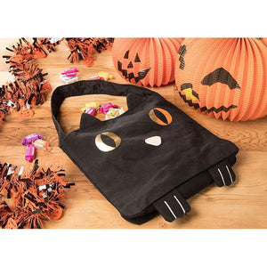 Juvale Black Cat Trick or Treat Halloween Tote Bag with Gold Foil Eyes (Cotton Canvas)