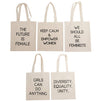 Feminist Tote Bags with Empowering Quotes for Party Favors (14 x 12 In, 5 Pack)