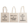 Feminist Tote Bags with Empowering Quotes for Party Favors (14 x 12 In, 5 Pack)