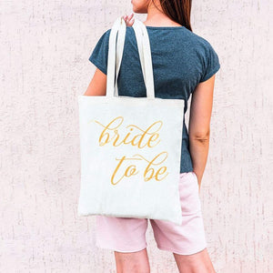 Bridal Party Bags - 5-Pack Canvas Tote Bags, Gold Foil, 100% Cotton Tote for Women, Bridal Shower, Wedding Party Favors, Bridesmaid Gifts, White and Pink