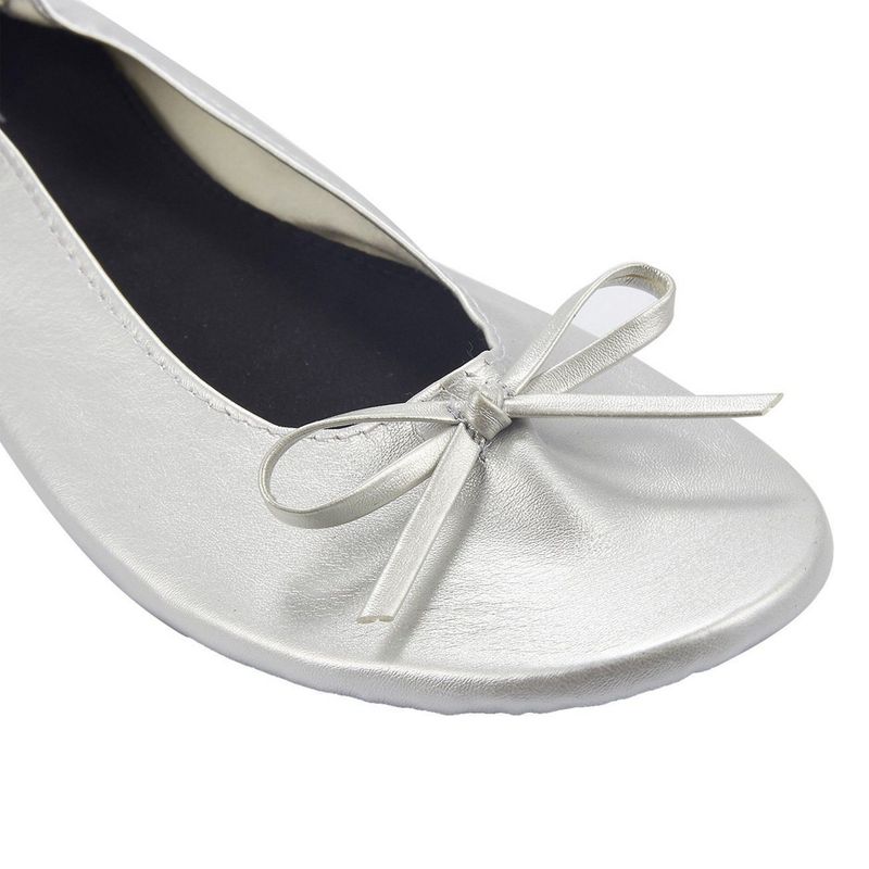 Ballerina Shoes, Foldable Ballet Flats (Silver, US 8.5-9.5)
