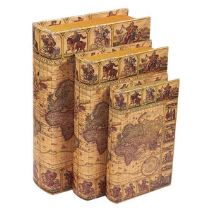 Juvale Fake Books Set, Decorative Books with Secret Compartment in Map Design (3-Piece)