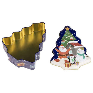 Juvale Christmas Tin Gift Box - 2-Set Tree-Shaped Cookie Candy Storage Containers with Lids for Confectioneries, Holiday Decor, Blue with Gold Lining, 6 x 7.25 x 2.6 Inches