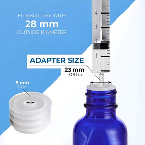 Juvale Medical Bottle Adapters - 50-Pack 23-mm Press-in Bottle Adapters, Dosing Adapters for Oral Medication Syringe, Perfect for Dentist, Odontologist, Hospital, Clinic, for 28-mm Bottles