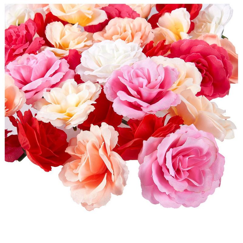Juvale Artificial Flower Heads - 60-Pack Fake Fabric Flowers for Wedding Decorations, Baby Showers, DIY Crafts, Mixed Colors, 2.7 x 2.7 x 1.6 Inches