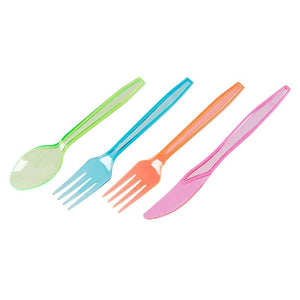 Rainbow Plastic Silverware Set, Neon Forks, Knives, Spoons (216 Pieces)