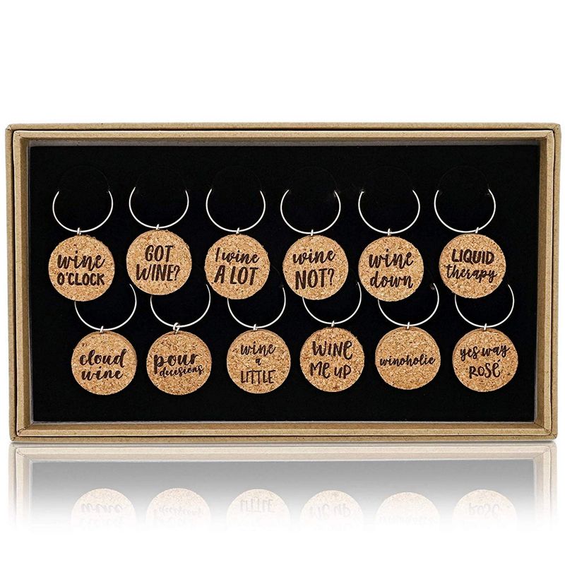 12 Pack Funny Wine Glass Charms (Cork)