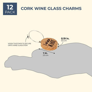 12 Pack Funny Wine Glass Charms (Cork)