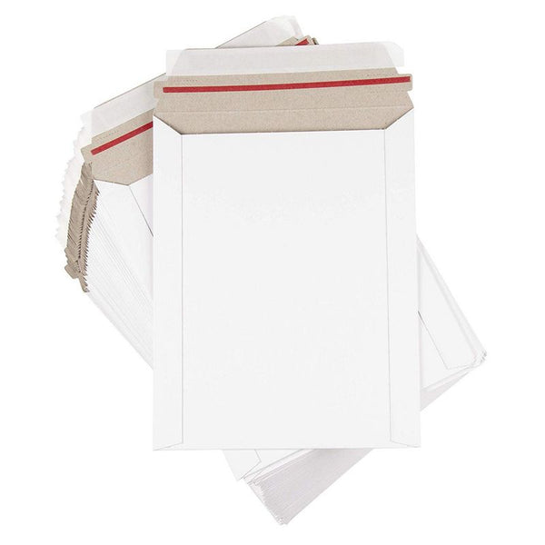 100 Pack Rigid Mailers, Photo Document Stay Flat Cardboard Envelopes (White, 7x9)