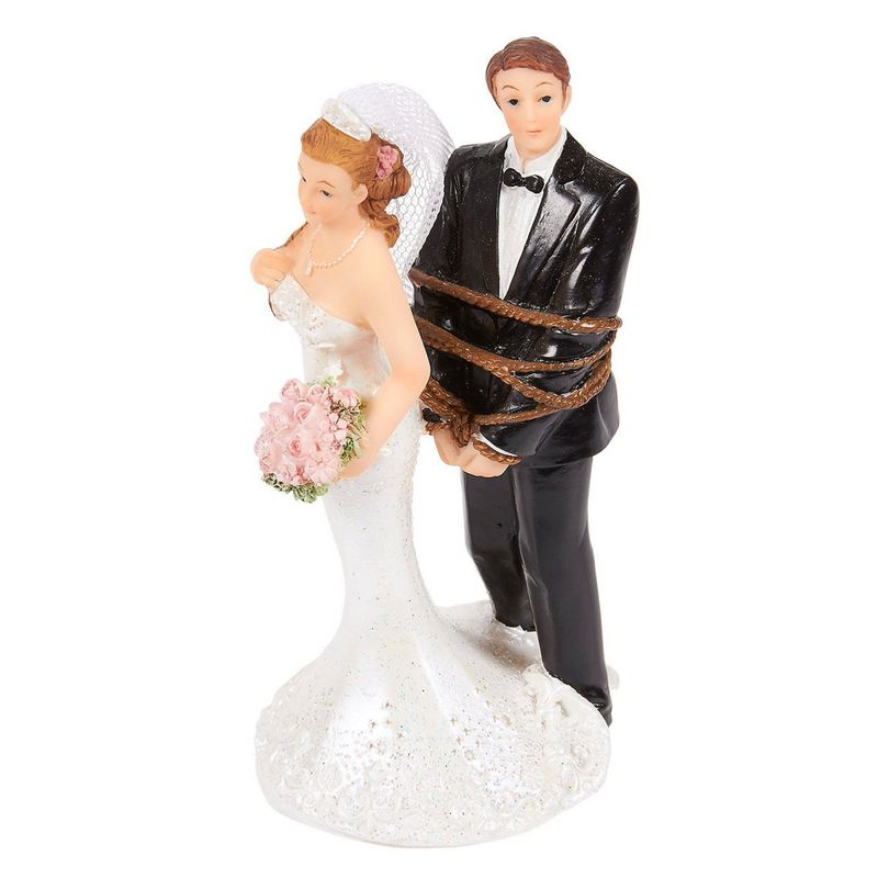 Juvale Wedding Cake Topper - Bride Tied up Groom Figurines - Fun Wedding Couple Figures Decorations Gifts -2.6 x 4.6 x 2.3 inches