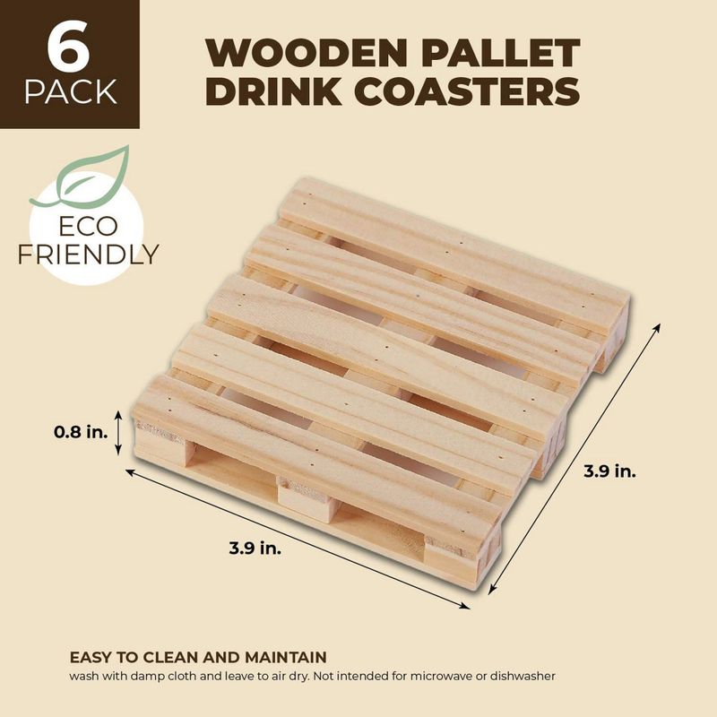 Mini Wooden Pallet Beverage Coasters for Hot and Cold Drinks (6 Pack)