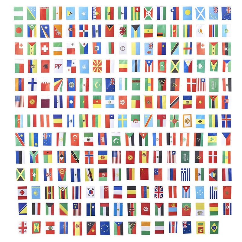 250-Piece World Country Flags – 200-Feet Small International Flags Pennant Banners, Flags of The World for Party, Decoration, Sport, Event, Festival, Celebration - 150 Countries, 8.5 x 5.2 Inches