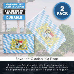 Juvale Bavarian Oktoberfest Flag - 2-Piece Bavaria Flags, German Theme Party Decoration, Polyester with Outdoor Flag Pole Metal Grommets, 59 x 35 Inches