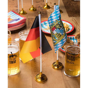 Juvale Bavaria and Germany Oktoberfest Desk Flags - 24-Piece German Theme Party Decoration Desktop Flags with Stick and Gold Stand, 12 of Each Flag, 8 x 5 Inches