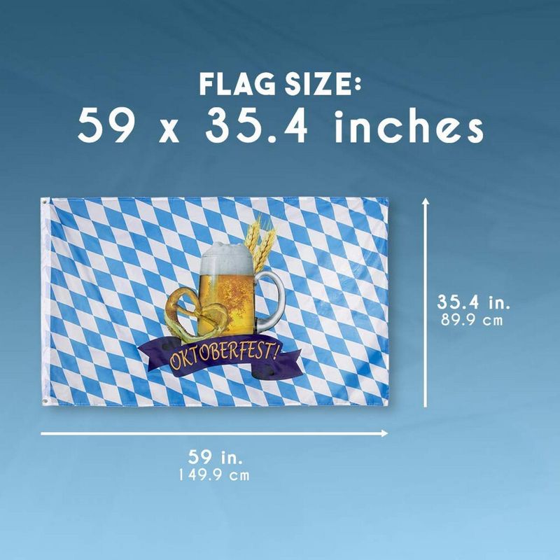 Juvale Oktoberfest Flags - 2-Pack Bavarian Flags, German Bunting Banners, Perfect for Outdoor, Indoor, Home and Garden Decoration, Beer and Pretzel Design, Blue & White, 35.4 x 59 inches