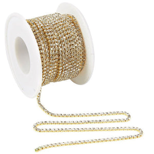 Gold Crystal Rhinestone Chain, 2mm Stainless Steel Chain (11 Yards)