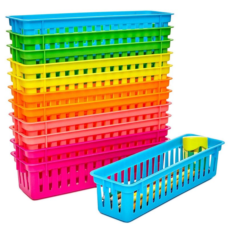 Jucoan 20 Pack Plastic Storage Baskets, 10 x 7.1 x 2.5 Inch Colorful  Stackable Desktop Organizer Tray, Classroom Storage Baskets for Pens,  Pencils