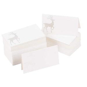 Christmas Tent Placecards, Silver Reindeer Foldover Table Cards (100 Pack, 2 x 3 In)
