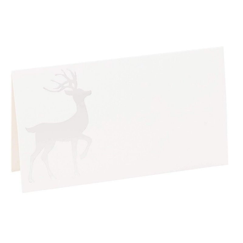 Christmas Tent Placecards, Silver Reindeer Foldover Table Cards (100 Pack, 2 x 3 In)