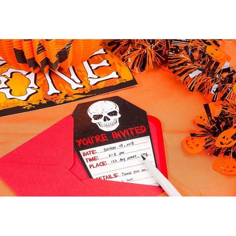 Halloween Invitation Cards - 60-Pack Halloween Party Invites, Fill-in Invitations with Envelopes, Skull Design, 4.6 x 7 Inches