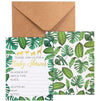 Baby Shower Invites - 36 Fill-in Baby Shower Invitations w/ Envelopes, Tropical Safari Animal Theme, Green Palm Leaves with Gold Foil Designs, Party Supplies for Baby Showers or Parties, 5 x 7 Inches