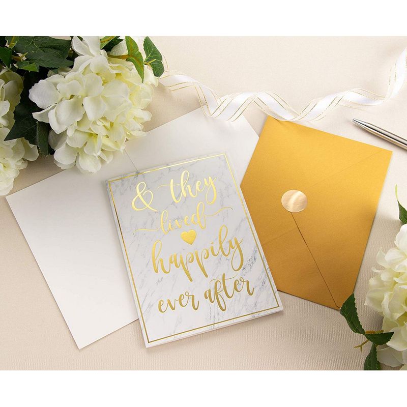 Wedding Greeting Cards - 24-Pack Wedding Congratulations Cards Bulk, Gold Foil Floral Design, Envelopes Included, Perfect for Wedding, Engagement, Newlywed, Bride and Groom, Mr. and Mrs, 5 x 7 Inches