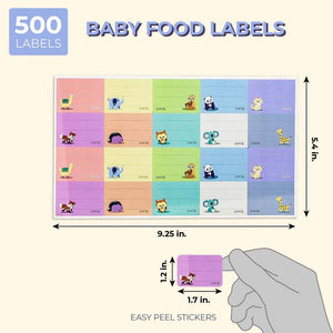 Juvale 500-Pack Removable Write On Baby Food and Bottle Date Daycare Labels, 10 Animal Designs, 1.5 x 1 Inches