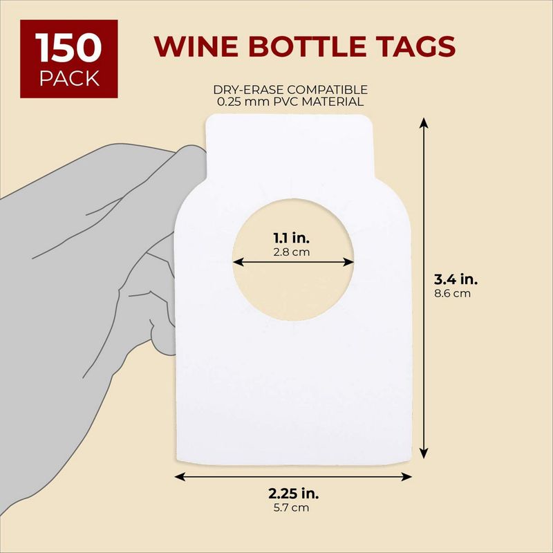 Juvale Blank Reusable Wine Cellar Bottle Label Tags, (Pack of 150, 3.5 x 2 in.)