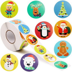 Holiday Stickers - 1000-Count Christmas Sticker Roll for Kids, Reward Stickers for Students, Envelope Seals, Scrapbook, Winter Holiday Party Supplies, Goodie Bags, 8 Designs, 1.5 Inches Diameter