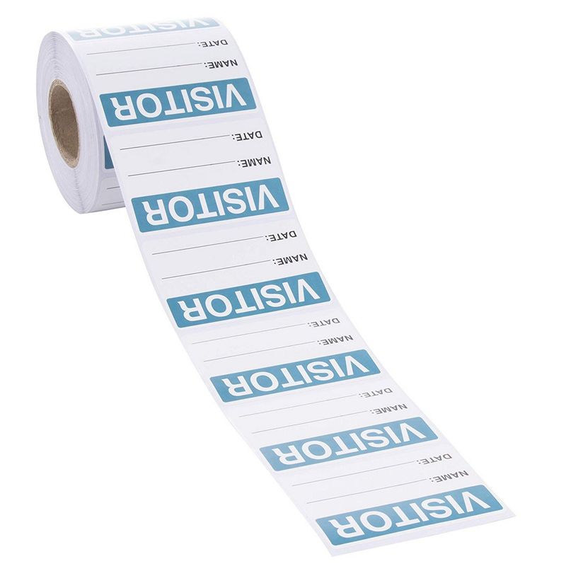 Visitor Sticker - 500-Count Name Label Sticker, Identification Sticker Roll for Vistor Pass at School, Daycare, Hospital, Clinic, Museum, Business, Blue and White, 3 x 2 Inches
