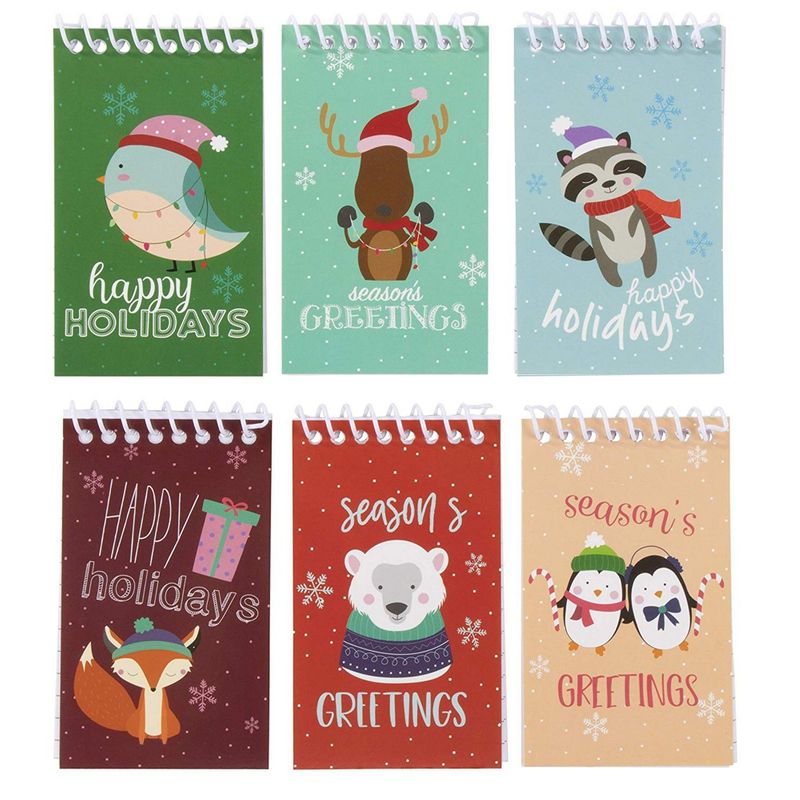 Christmas Mini Notebooks, Kids Stocking Stuffers (3 x 5 In, 6 Designs, 24 Pack)