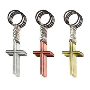 Cross Keychains - 12-Pack Metal Cross Key Chains, Jesus Key Rings, Religious Door Car Key Holders, Religious Favors for Christians, Silver, Copper, Gold