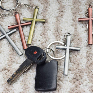Cross Keychains - 12-Pack Metal Cross Key Chains, Jesus Key Rings, Religious Door Car Key Holders, Religious Favors for Christians, Silver, Copper, Gold