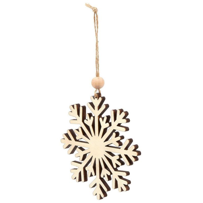 Wooden Snowflake Christmas Tree Ornaments, Rustic Decor (3.9 x 6.6 x 0.18 in, 20 Pack)