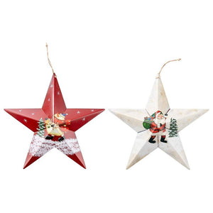 Juvale Christmas Wall Ornament - 2-Pack Large Hanging Star Shaped Metal Decoration with String, Santa Claus and Snowman Rustic Design, Indoor Outdoor Decor, Red and White, 12 x 16.5 x 2 Inches