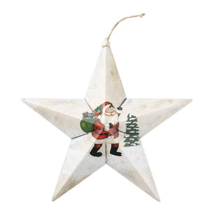 Juvale Christmas Wall Ornament - 2-Pack Large Hanging Star Shaped Metal Decoration with String, Santa Claus and Snowman Rustic Design, Indoor Outdoor Decor, Red and White, 12 x 16.5 x 2 Inches