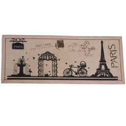 Front Door Mat – Welcome Mat Outdoor Indoor, 16" x 40" Rustic Doormat Carpet, Floor Entry Mat Rug - Eiffel Tower & Paris Style Design, Brown & Black